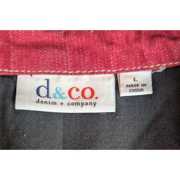 Denim & Company L Red ROSES Denim Jacket - Picture 3 of 6
